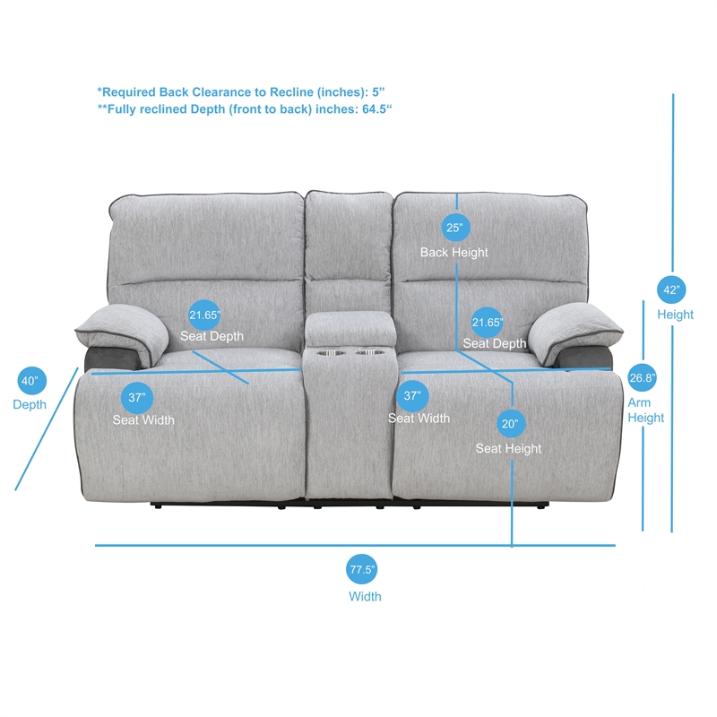 Steve Silver Cyprus Light Gray Fabric Recliner Console Loveseat