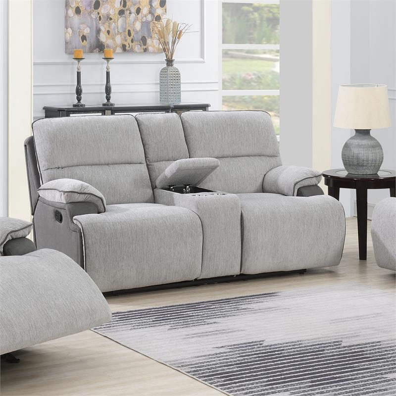 Steve Silver Cyprus Light Gray Fabric Recliner Console Loveseat