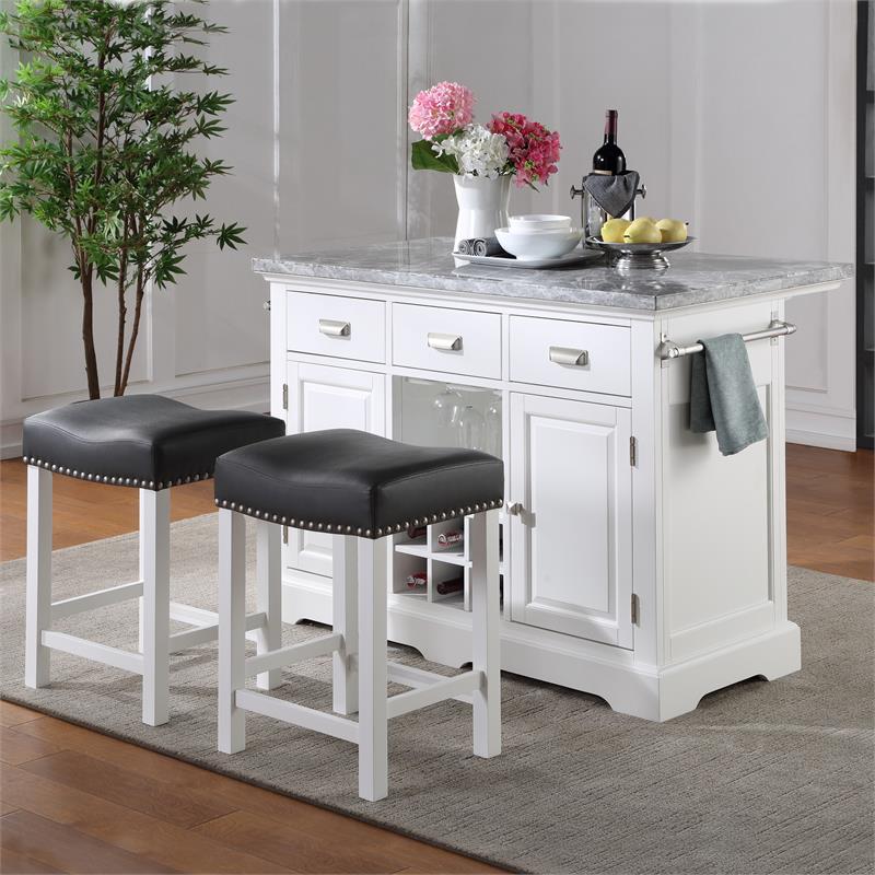 Steve Silver Zermatt White Kitchen Island 3-Piece Set