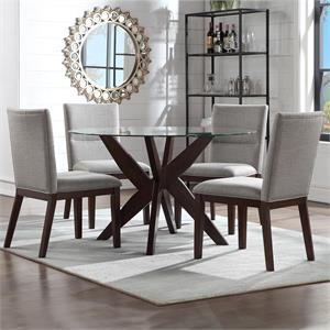 steve silver amalie 5-piece dining set - brown with beige chairs