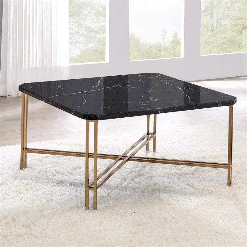 Steve Silver Daxton Black Faux Marble Square Cocktail Table