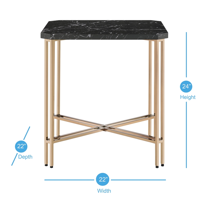 Steve Silver Daxton Black Faux Marble and Gold Metal  End Table