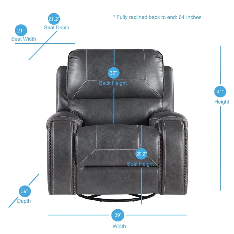 Steve Silver Keily Gray Faux Leather Manual Swivel Glider Recliner Chair