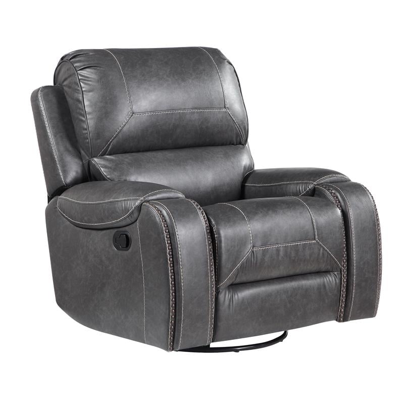 Steve Silver Keily Gray Faux Leather Manual Swivel Glider Recliner Chair
