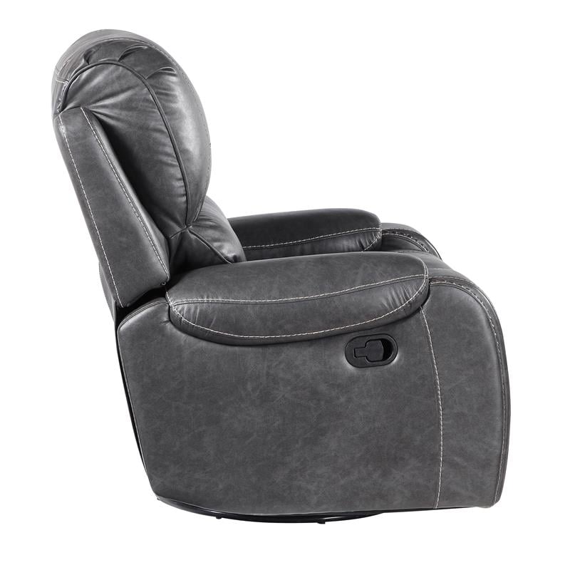 Steve Silver Keily Gray Faux Leather Manual Swivel Glider Recliner Chair