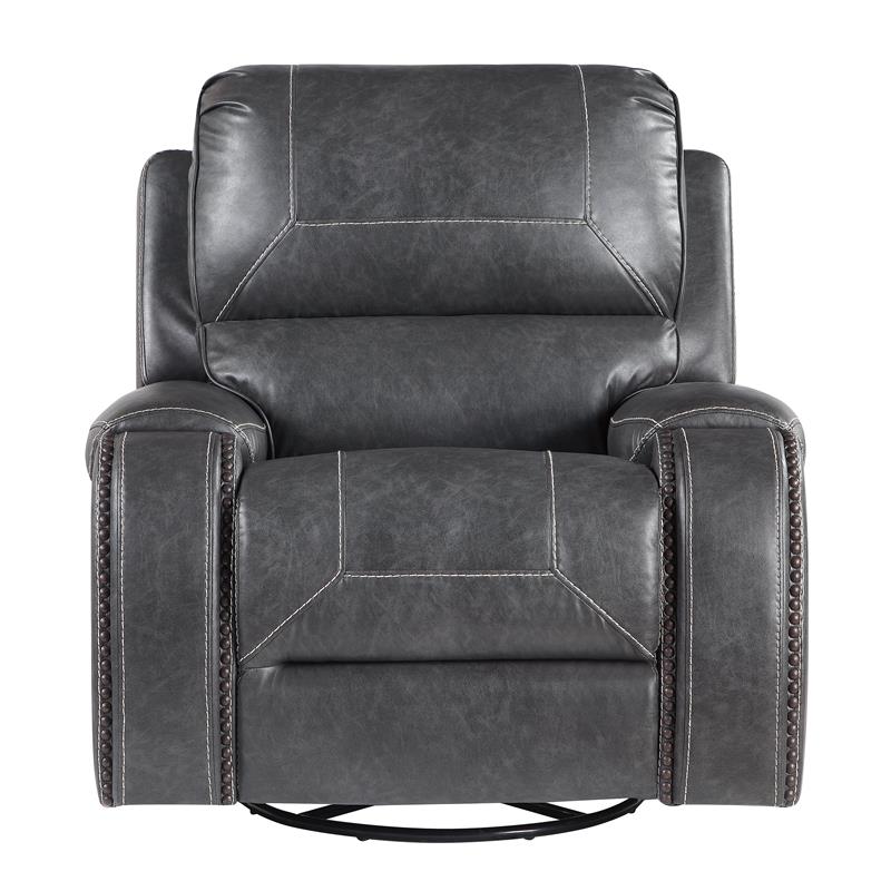 Steve Silver Keily Gray Faux Leather Manual Swivel Glider Recliner Chair