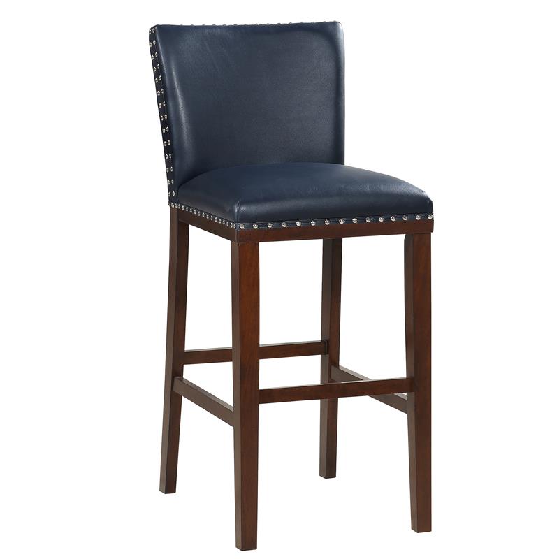 Tiffanie Navy Faux Leather and Espresso Finish Bar Stool