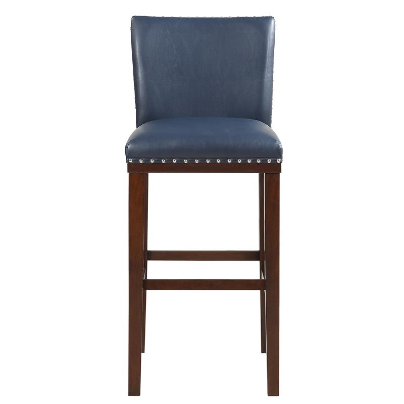 Tiffanie Navy Faux Leather and Espresso Finish Bar Stool