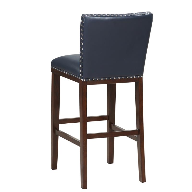 Tiffanie Navy Faux Leather and Espresso Finish Bar Stool