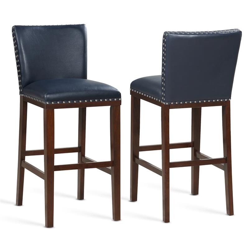 Tiffanie Navy Faux Leather and Espresso Finish Bar Stool
