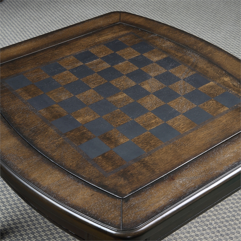 Diletta Dark Walnut Wood Game End Table with Chessboard