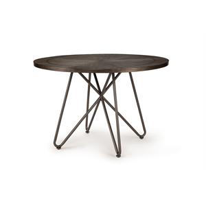Steve Silver Derek Round Wood Top and Black Metal Base Dining Table