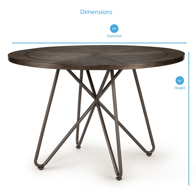 Steve Silver Derek Round Wood Top and Black Metal Base Dining Table