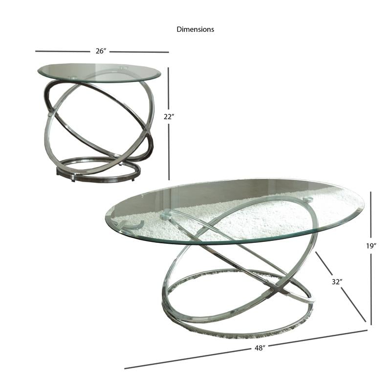 steve silver orion oval chrome and glass coffee table set