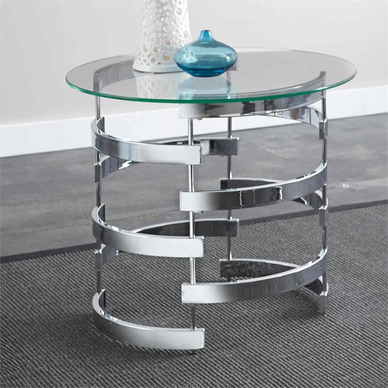 Tayside Chrome and Metal Tempered Glass Top End Table