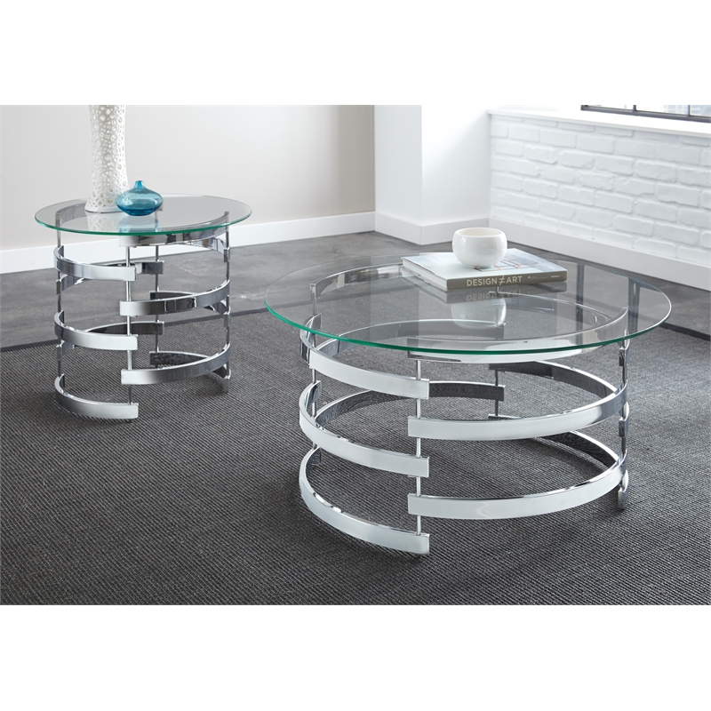 Tayside Chrome and Metal Tempered Glass Top End Table