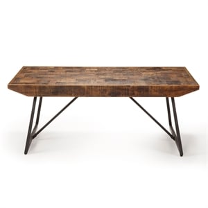 Walden Brown Wood ParquetTop with Dark Gray Iron Base Cocktail Table