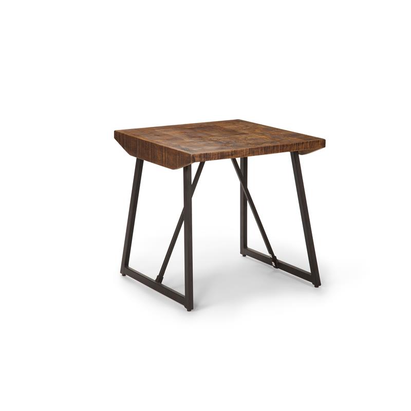 Walden Brown Wood Parquet Top with Dark Gray Iron Base End Table