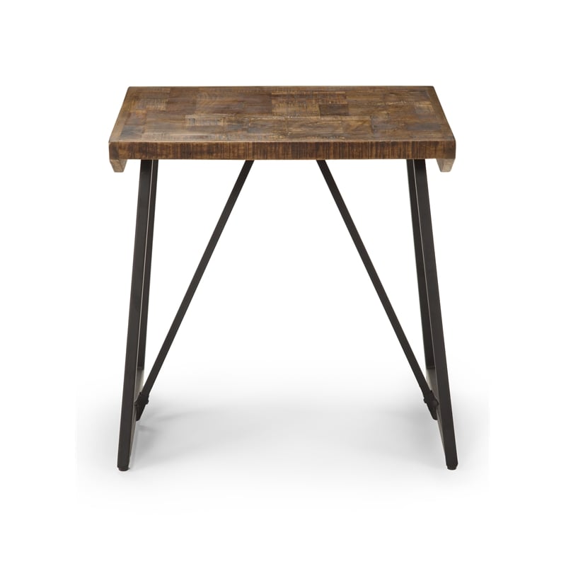 Walden Brown Wood Parquet Top with Dark Gray Iron Base End Table