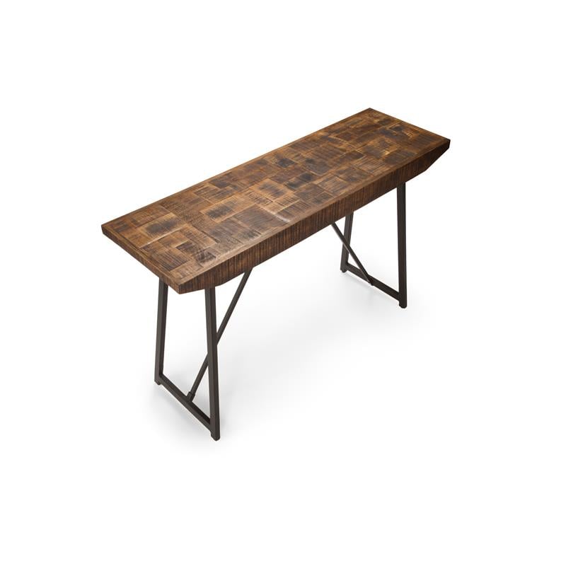 Walden Brown Wood Parquet Top with Dark Gray Iron Base Sofa Table