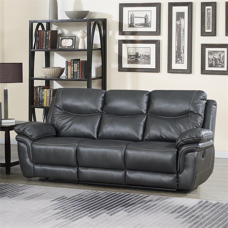 Isabella Sofa and Loveseat and Chair Set in Gray Faux Leather