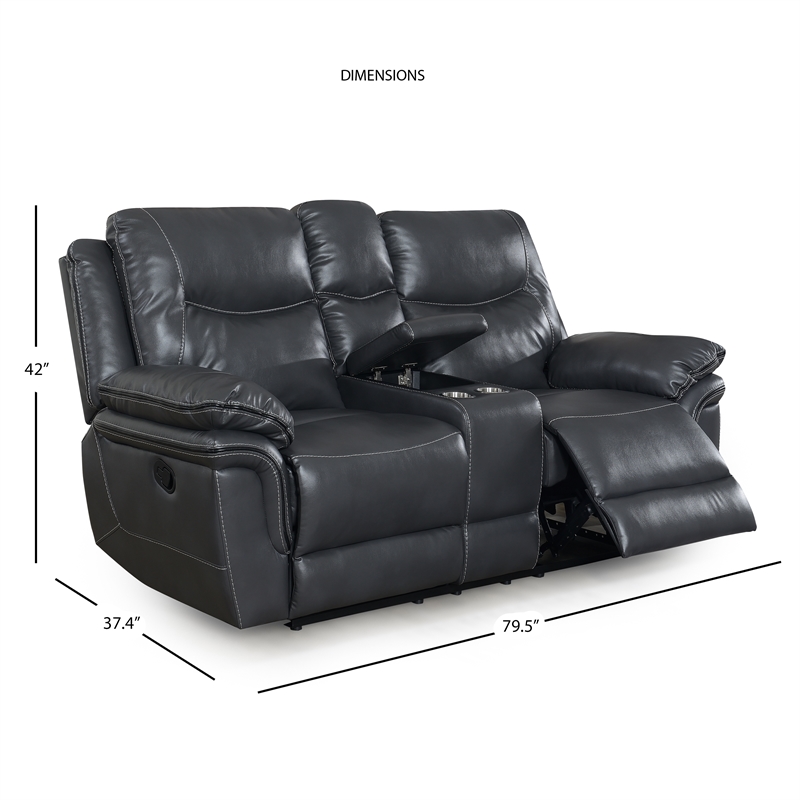 Isabella Sofa and Loveseat and Chair Set in Gray Faux Leather