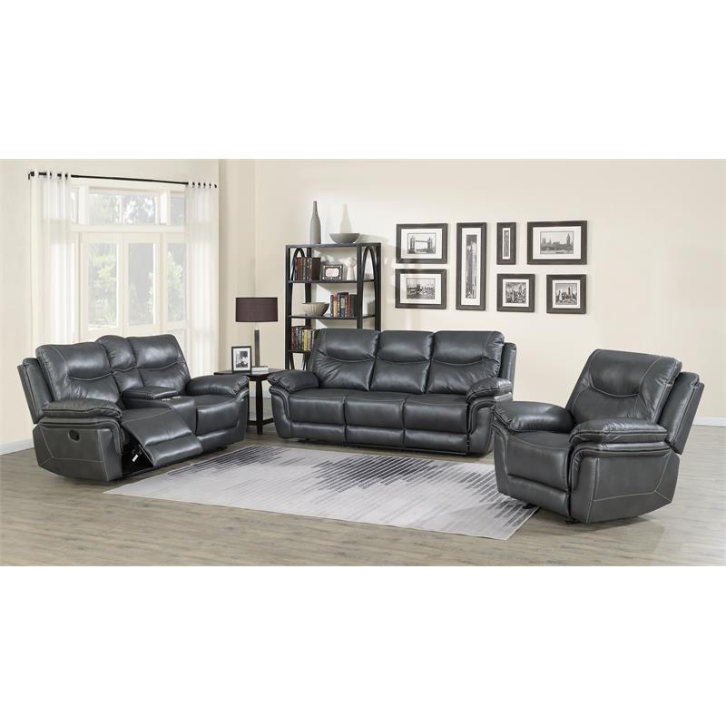 Isabella Sofa and Loveseat and Chair Set in Gray Faux Leather