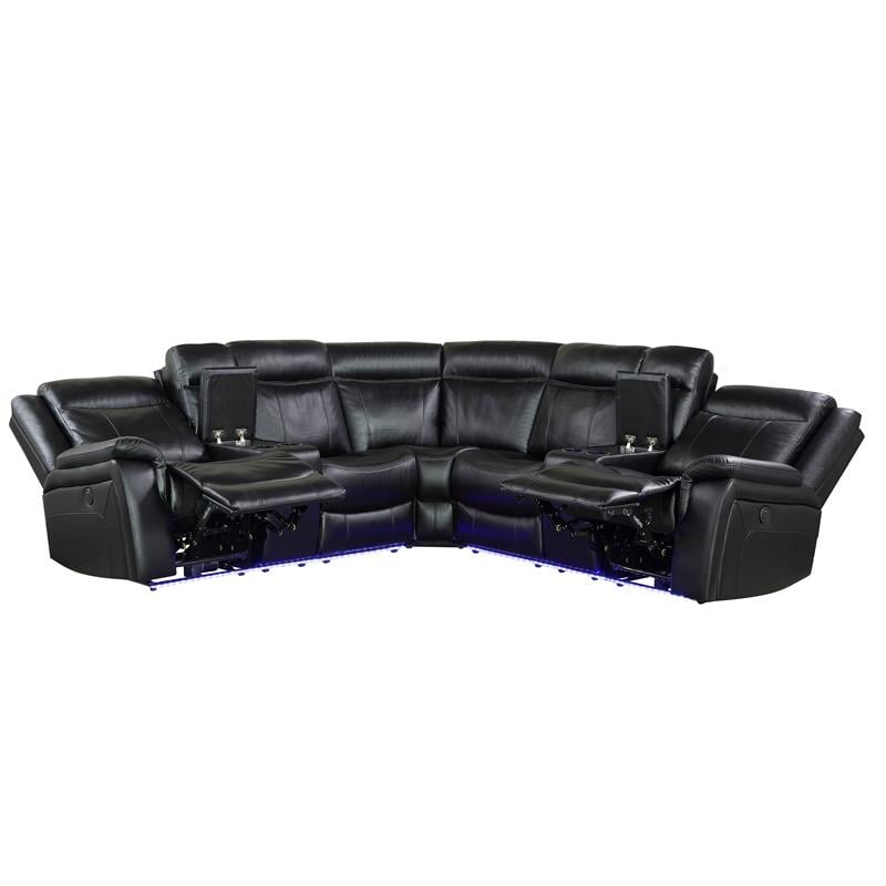 Steve Silver Levin Black Faux Leather 3-piece Power Reclining Sectional