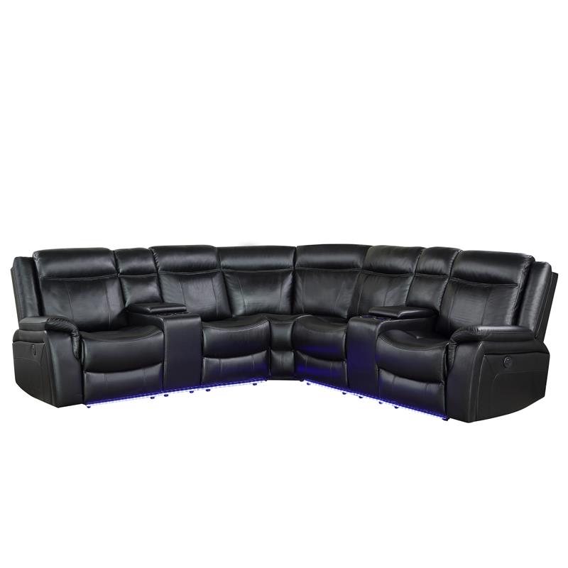 Steve Silver Levin Black Faux Leather 3-piece Power Reclining Sectional
