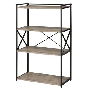 steve silver corday gray wood and black metal bookcase