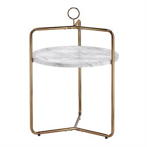 steve silver miro white faux marble and gold metal side table