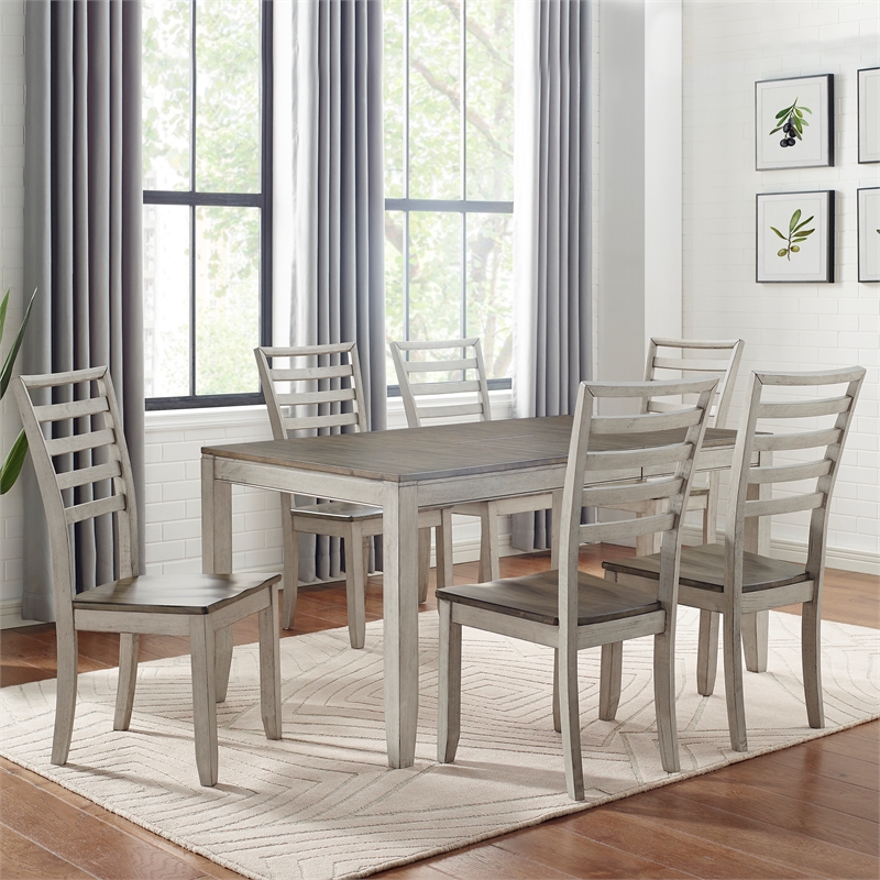 Abacus Two-tone Smokey Alabaster and Brown 7-piece Dining Set