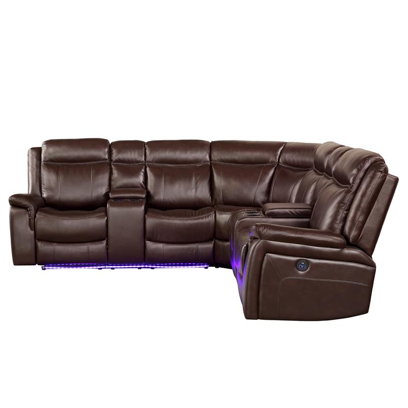 Levin Cocoa Brown Faux Leather 3-Piece Power Reclining Sectional