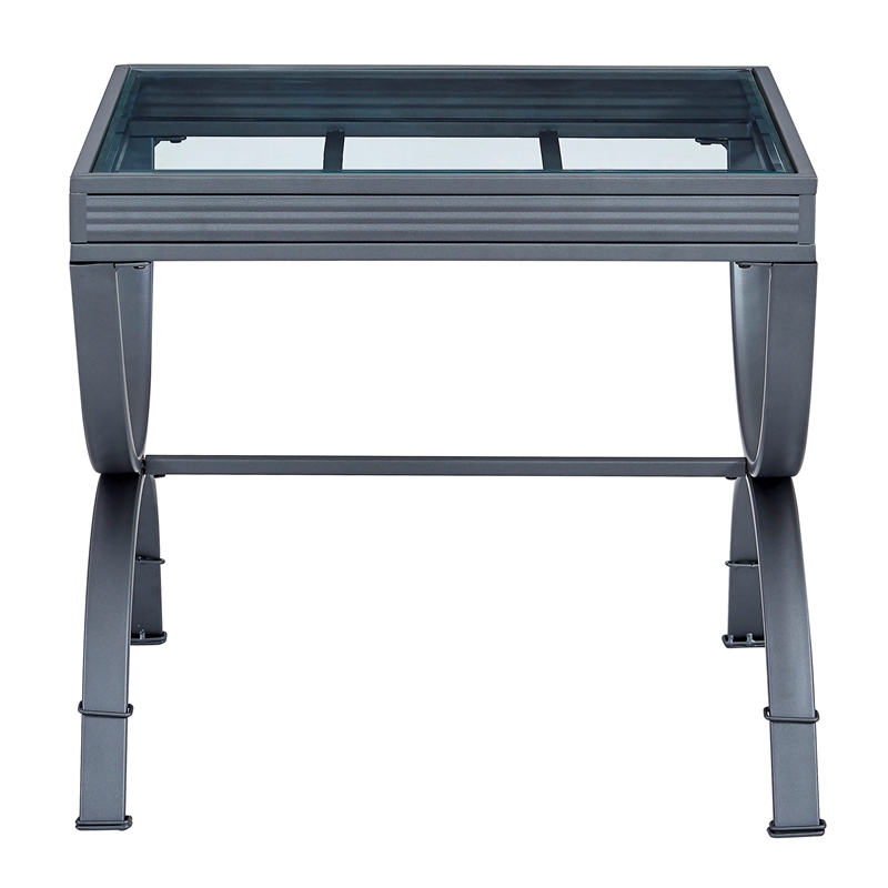 Emerson 3 Piece Coffee and End Table Set in Nickel metal finish and glass top