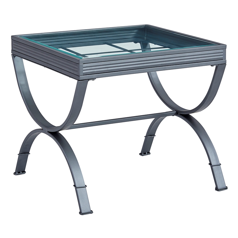 Emerson 3 Piece Coffee and End Table Set in Nickel metal finish and glass top