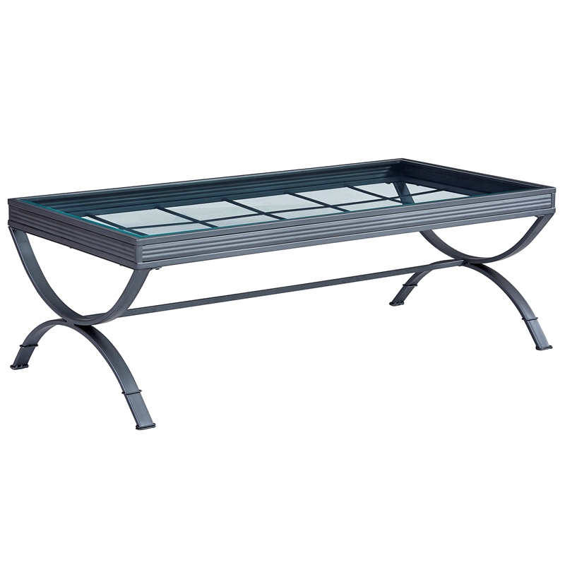 Emerson 3 Piece Coffee and End Table Set in Nickel metal finish and glass top