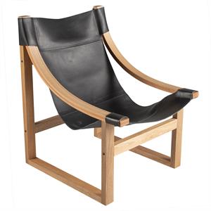 lima black top grain leather and solid wood sling chair