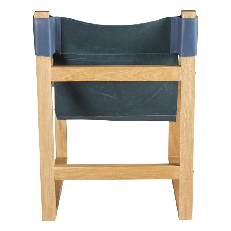 Lima Cobalt Blue Top Grain Leather and Solid Wood Sling Chair