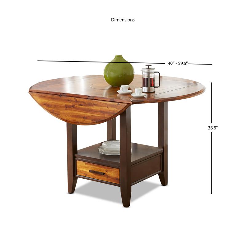 Abaco Drop-Leaf Two-tone Cherry Finish Wood Counter Table with Lazy Susan