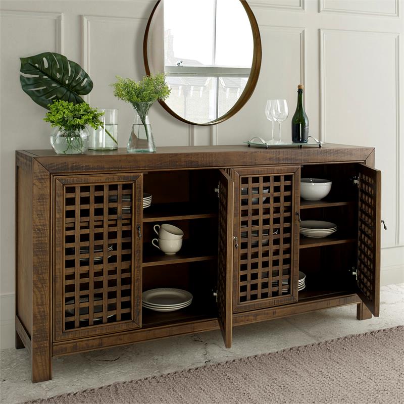 Rio 4-door Antique Mocha Brown 70-inch Wood Accent Cabinet