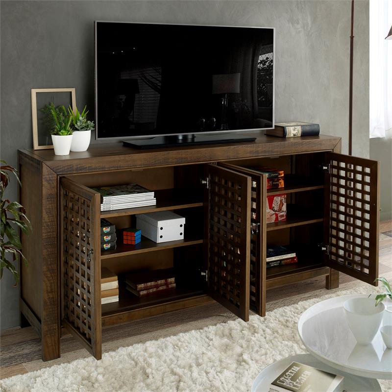 Rio 4-door Antique Mocha Brown 70-inch Wood Accent Cabinet