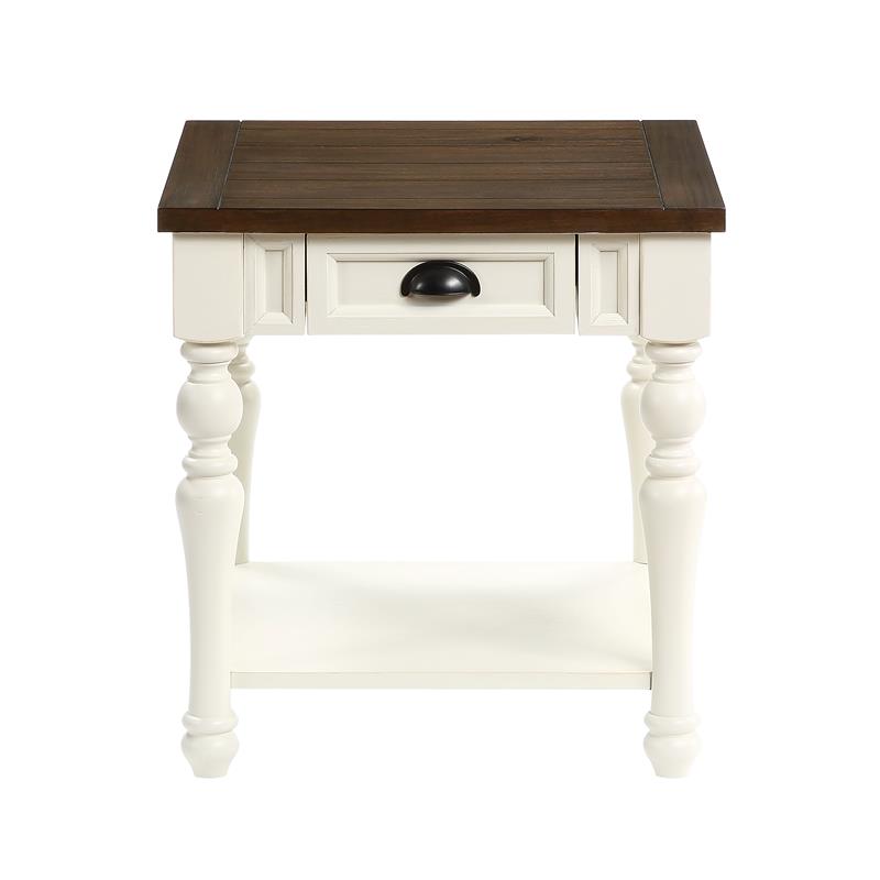 Joanna Farmhouse Two-tone Ivory and Mocha Wood End Table