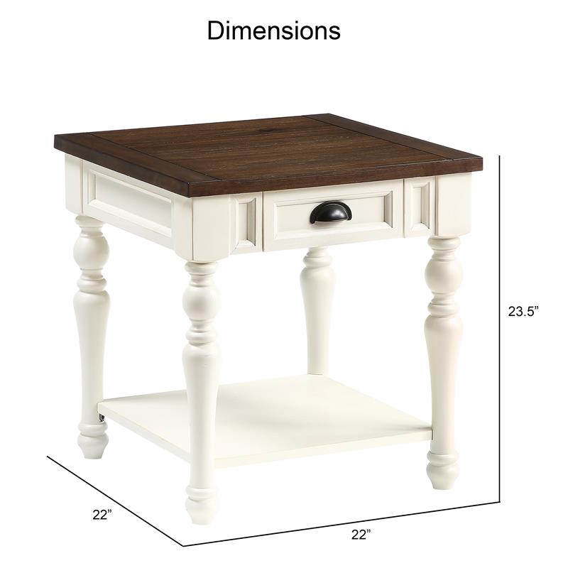 Joanna Farmhouse Two-tone Ivory and Mocha Wood End Table