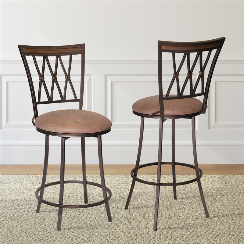Sedona Swivel Metal Counter Stool with Camel Brown Microsuede Seat