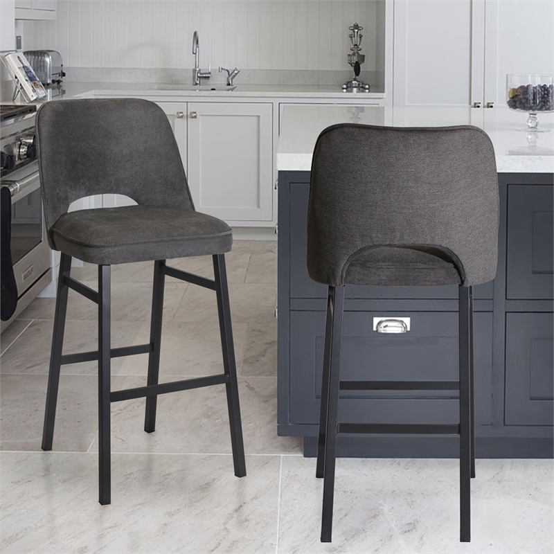 Sarah Commercial Grade Metal Barstool with Charcoal Fabric Seat