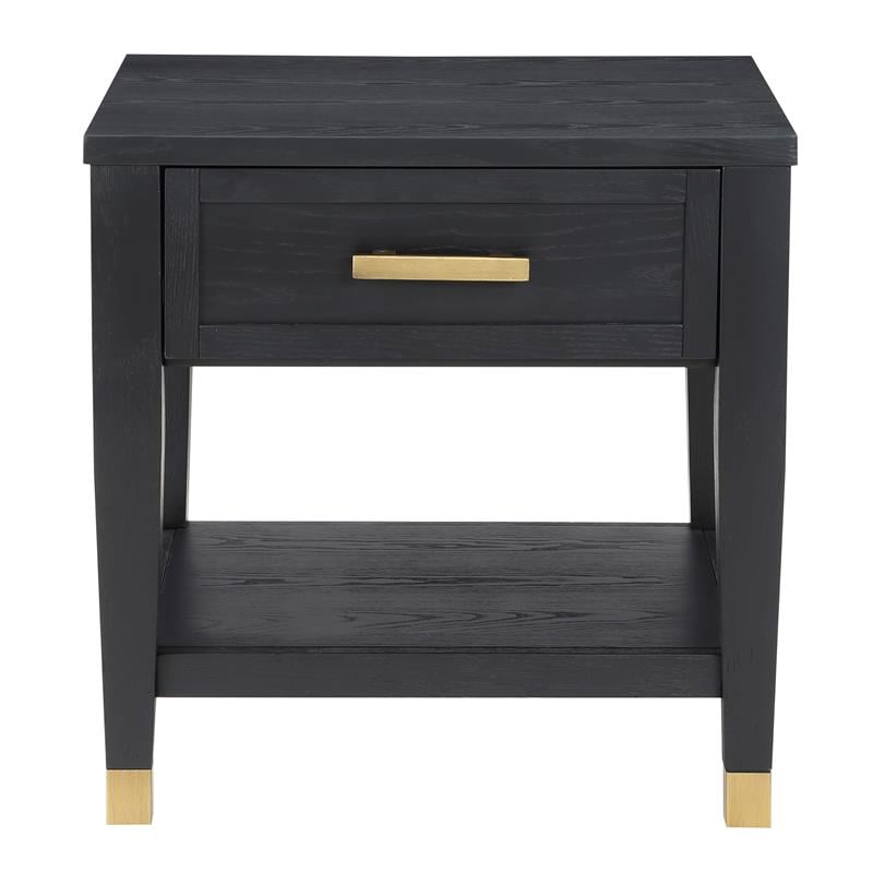 Yves Rubbed Charcoal Wood 1-drawer End Table