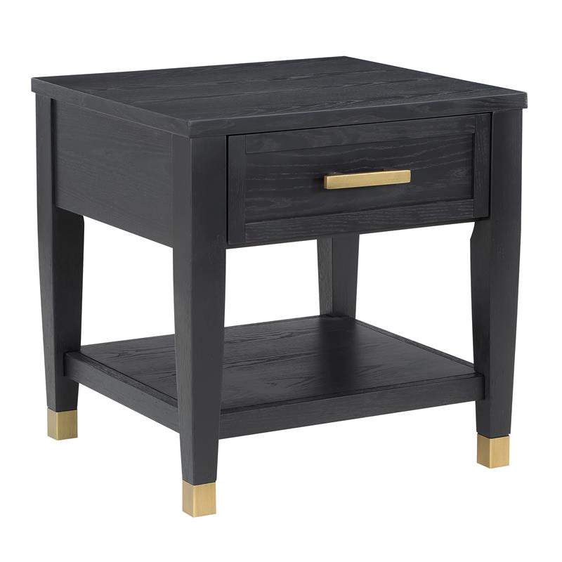 Yves Rubbed Charcoal Wood 1-drawer End Table