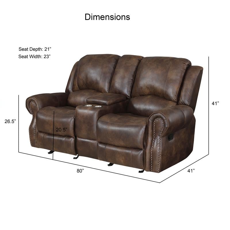 Navarro  Saddle Brown Faux Leather Reclining Console Loveseat