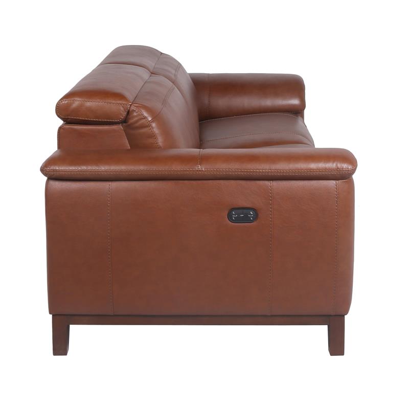 Bergamo Top Grain Leather Power Reclining Sofa in Brown/Mocha Legs