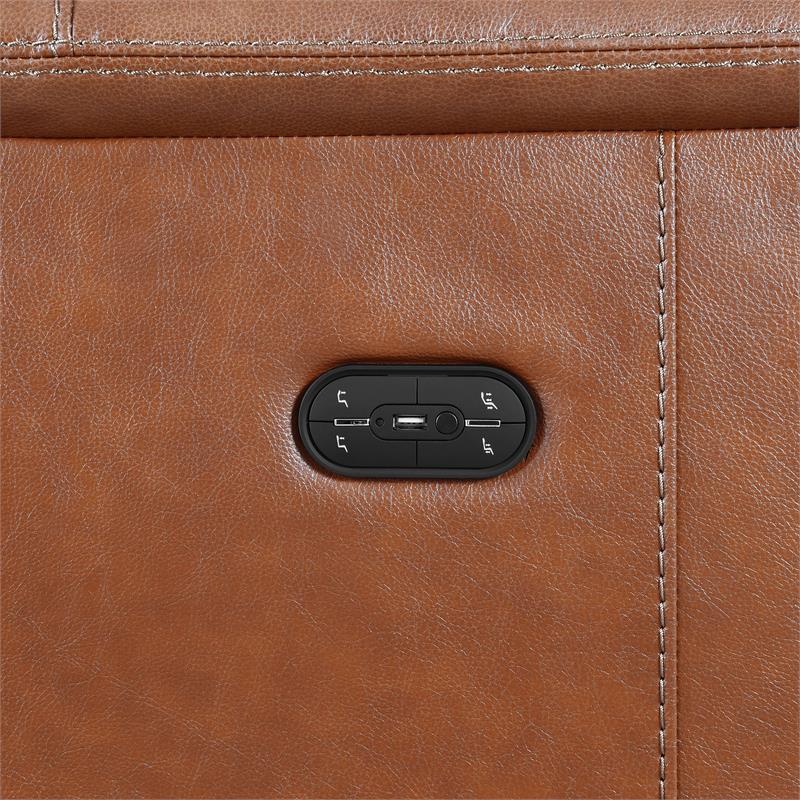 Bergamo Top Grain Leather Power Reclining Sofa in Brown/Mocha Legs